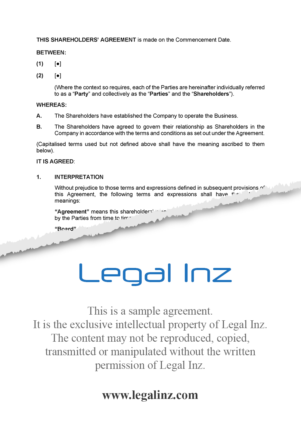 Shareholders Agreement Sample 1