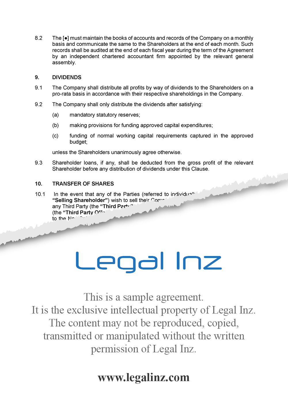 Shareholders Agreement Sample 8